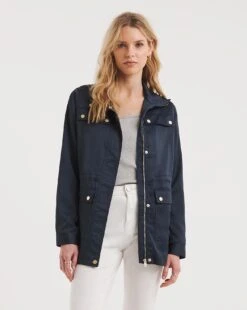 Navy Satin Utility Jacket