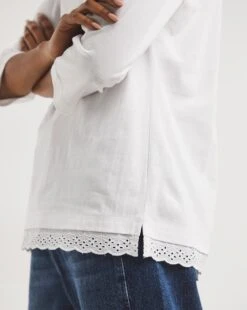 White Broderie Trim Crew Neck Top -JD Williams Shop y01qb001736w