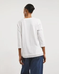 White Broderie Trim Crew Neck Top -JD Williams Shop y01qb001737w