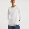 White Broderie Trim Crew Neck Top