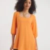 Orange Square Neck Volume Sleeve Top