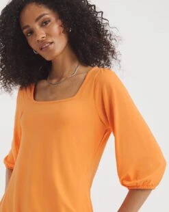 Orange Square Neck Volume Sleeve Top -JD Williams Shop y01qb007732w