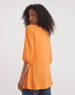 Orange Square Neck Volume Sleeve Top -JD Williams Shop y01qb007733w