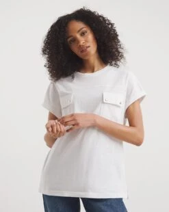 White Utility Pocket Seam Detail T-Shirt