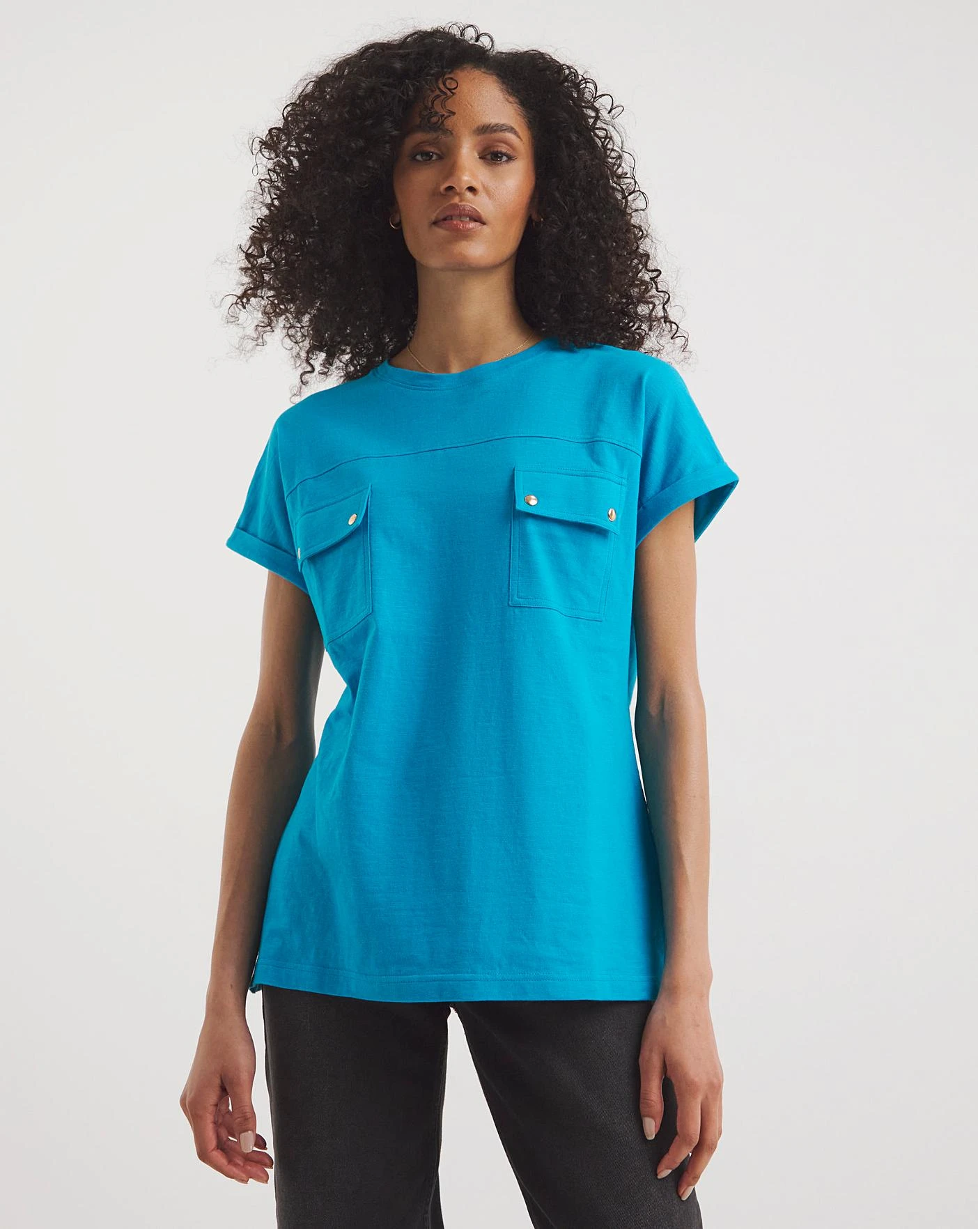 Blue Utility Pocket Seam Detail T-Shirt 1 Blue Utility Pocket Seam Detail T-Shirt