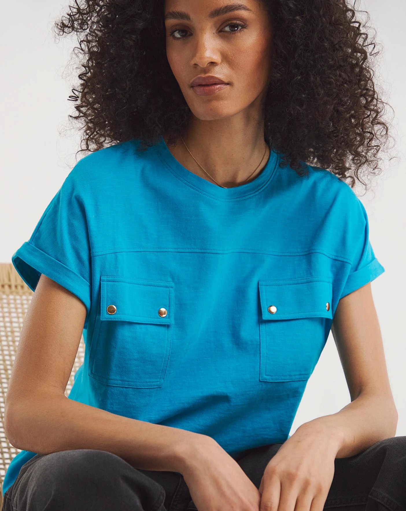 Blue Utility Pocket Seam Detail T-Shirt 2 Blue Utility Pocket Seam Detail T-Shirt - Image 2