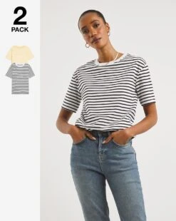 2 Pack Stripe Crew Neck T-Shirts