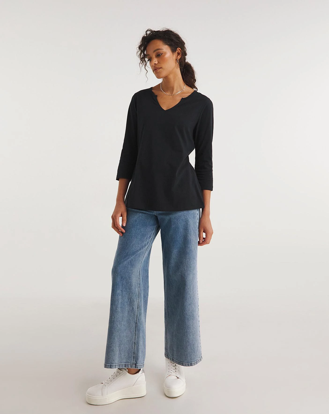 Value Cotton 3/4 Sleeve Notch Neck Top 1 Value Cotton 3/4 Sleeve Notch Neck Top