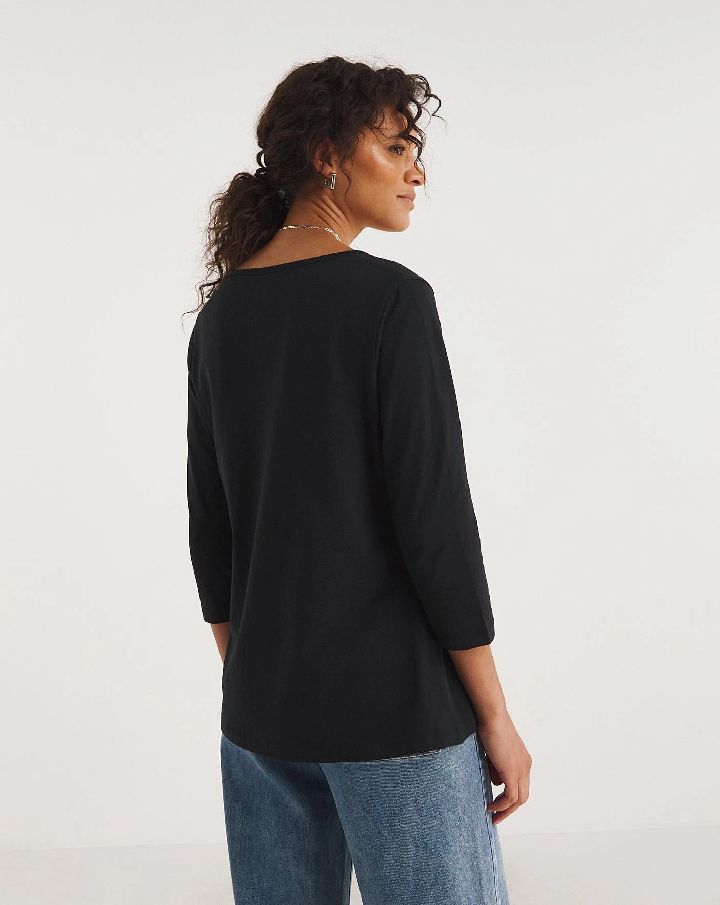 Value Cotton 3/4 Sleeve Notch Neck Top 2 Value Cotton 3/4 Sleeve Notch Neck Top - Image 2