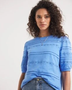 Broderie Crew Neck Volume Sleeve Top