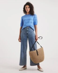 Broderie Crew Neck Volume Sleeve Top -JD Williams Shop y01qb588720w