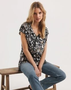 Cotton Turn Up Cuff V-Neck Tunic -JD Williams Shop y01qb737737w