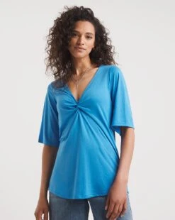 Twist Front Knot Short Sleeve Top