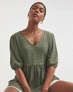 Waffle Texture Puff Sleeve Top