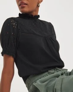Broderie Yoke And Sleeve Detail Top -JD Williams Shop y01qb952721w