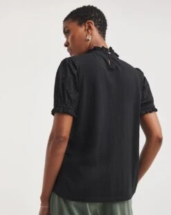 Broderie Yoke And Sleeve Detail Top -JD Williams Shop y01qb952722w