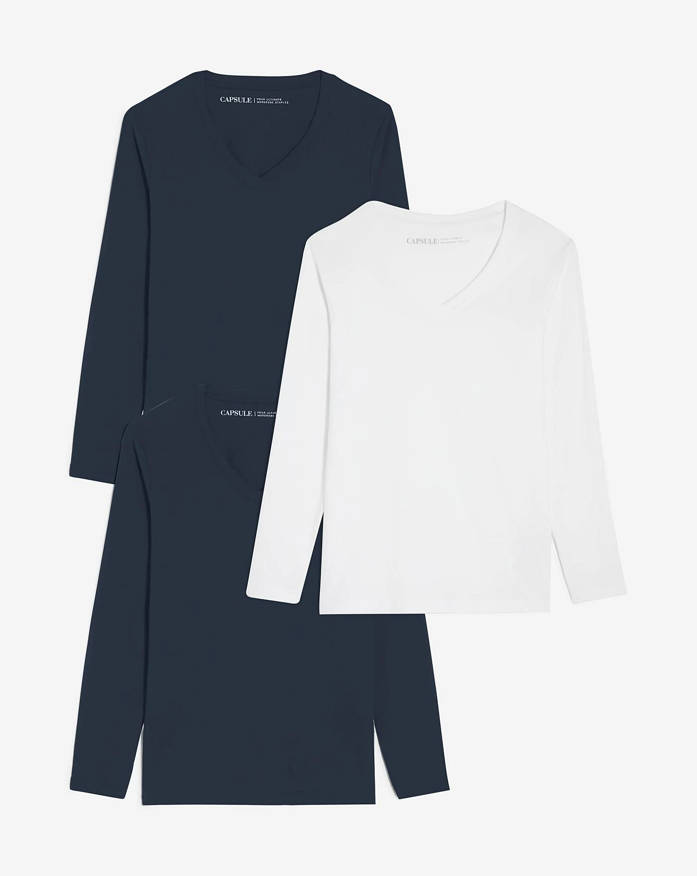 3 Pack V-Neck Tops Navy & White 2 3 Pack V-Neck Tops Navy & White - Image 2