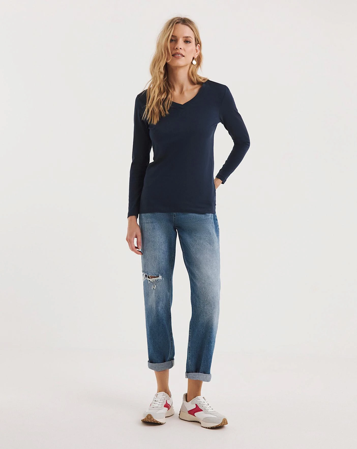 3 Pack V-Neck Tops Navy & White 5 3 Pack V-Neck Tops Navy & White - Image 5