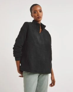 Black Fleece Collar Zip Jacket