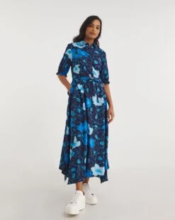 Midi Shirt Dress With Asymetric Hem