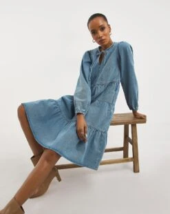 Tiered Smock Denim Dress