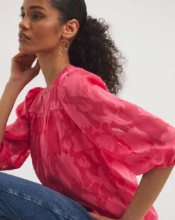 Three Quarter Sleeve Jacquard Top -JD Williams Shop y01tu812748w