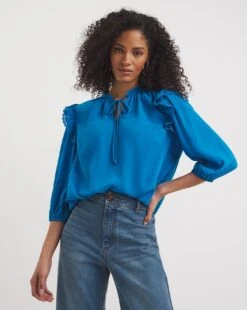Lace Trim Tie Neck Blouse