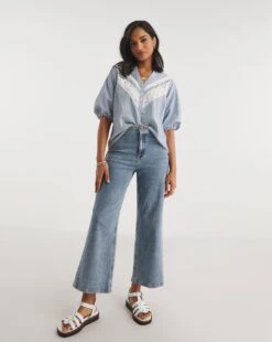 Button Front Lace Insert Top