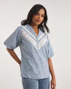 Button Front Lace Insert Top -JD Williams Shop y01tu907727w