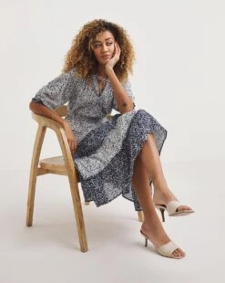 Mixed Print Tiered Hem Waisted Dress -JD Williams Shop y01wm220731w