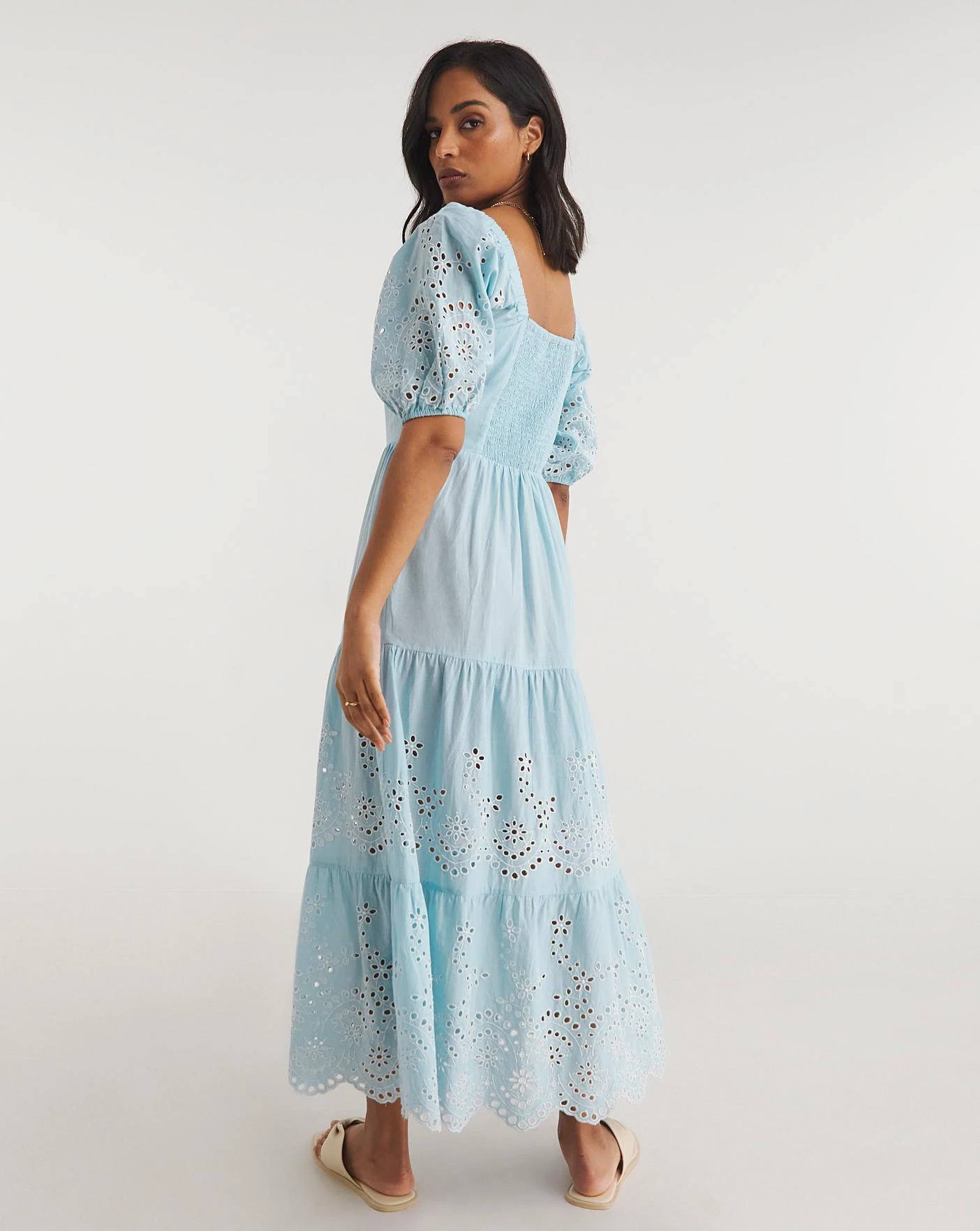 Broderie Tiered Dress With Puff Sleeves 3 Broderie Tiered Dress With Puff Sleeves - Image 3