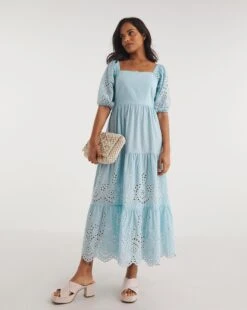 Broderie Tiered Dress With Puff Sleeves 7 Broderie Tiered Dress With Puff Sleeves -JD Williams Shop y01wm223742w