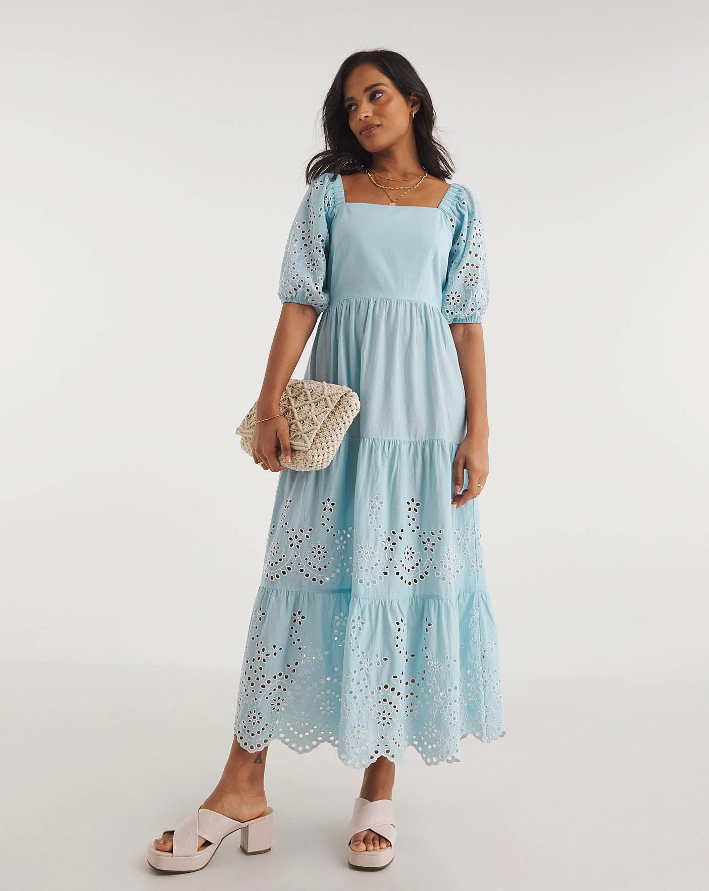 Broderie Tiered Dress With Puff Sleeves 4 Broderie Tiered Dress With Puff Sleeves - Image 4