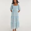 Broderie Tiered Dress With Puff Sleeves