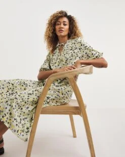 Smock Midi Dress With Tie Neck