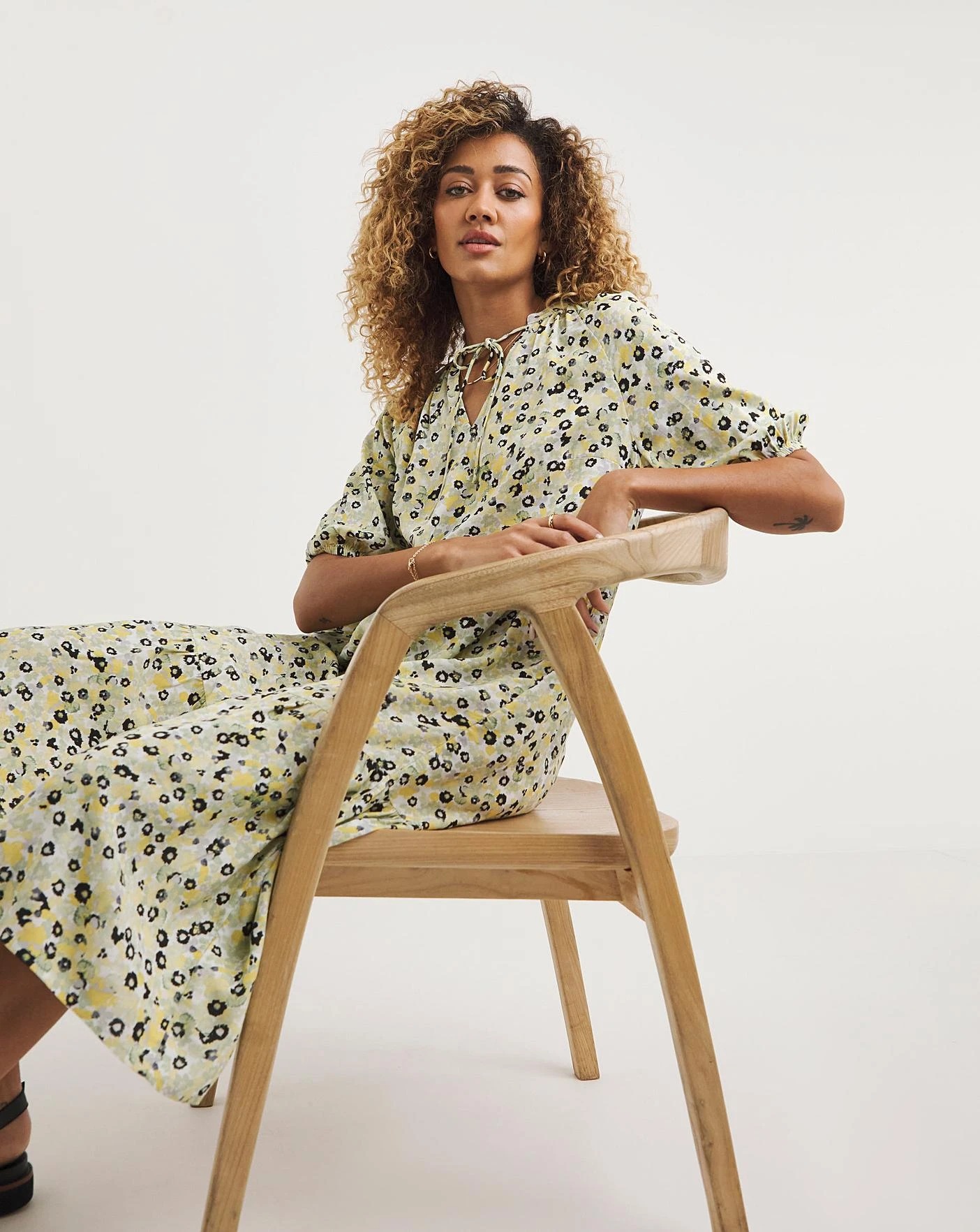 Smock Midi Dress With Tie Neck 1 Smock Midi Dress With Tie Neck