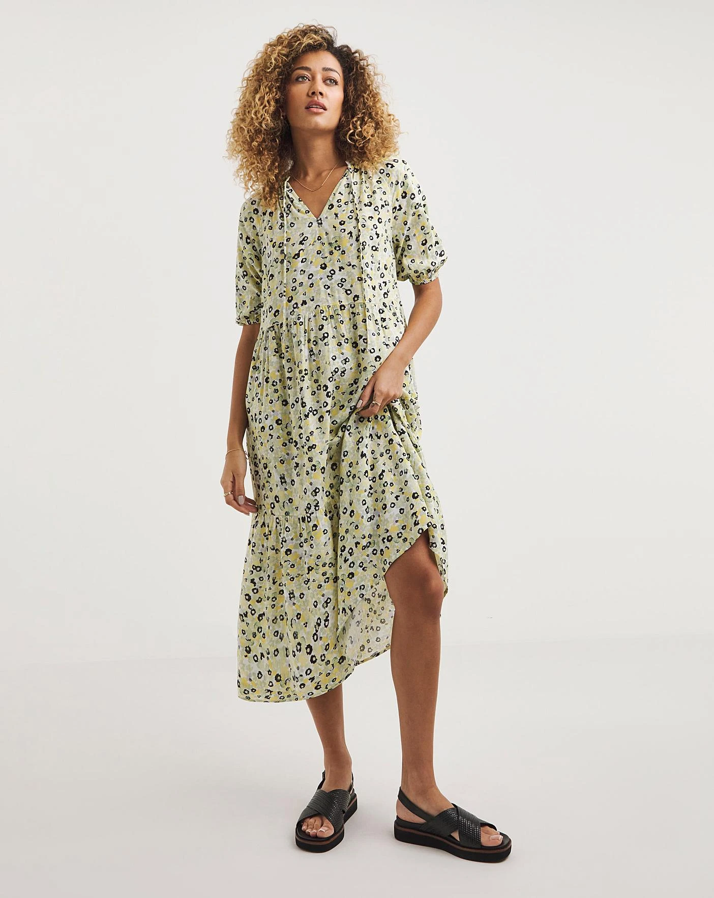 Smock Midi Dress With Tie Neck 4 Smock Midi Dress With Tie Neck - Image 4