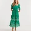 Broderie Tiered Dress With Puff Sleeves
