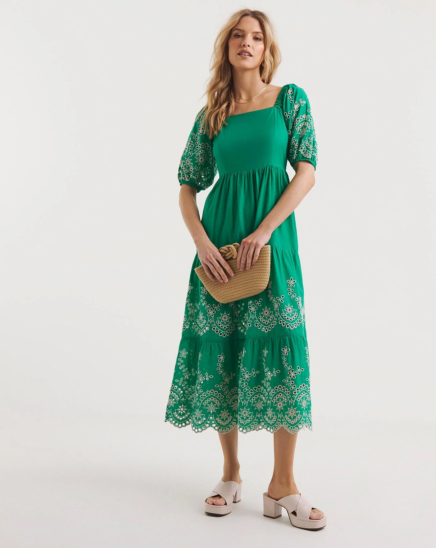 Broderie Tiered Dress With Puff Sleeves 4 Broderie Tiered Dress With Puff Sleeves - Image 4