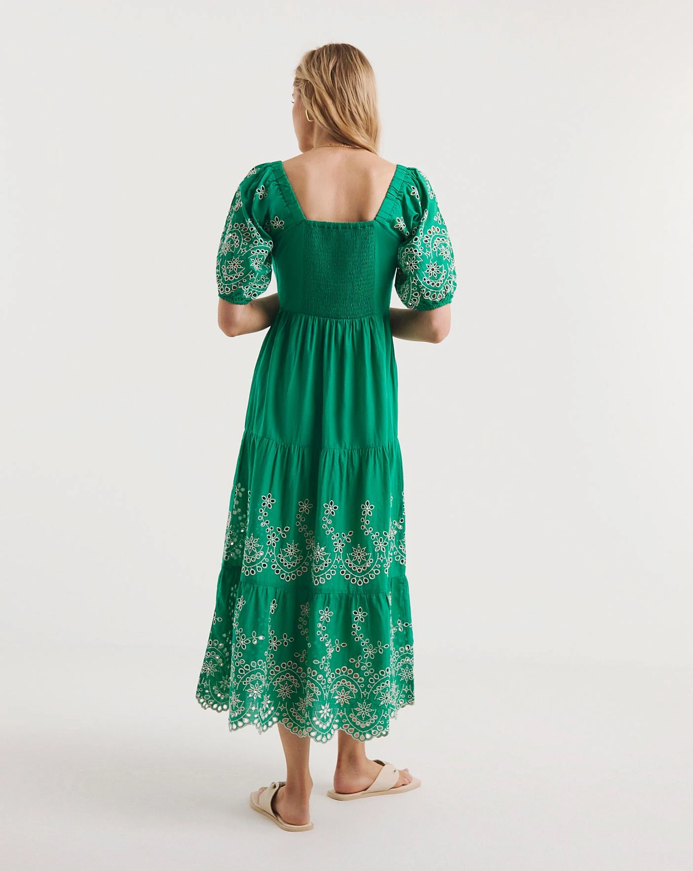 Broderie Tiered Dress With Puff Sleeves 2 Broderie Tiered Dress With Puff Sleeves - Image 2