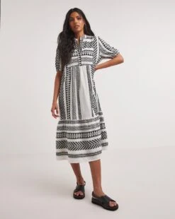 Cotton Jacquard Smock Dress
