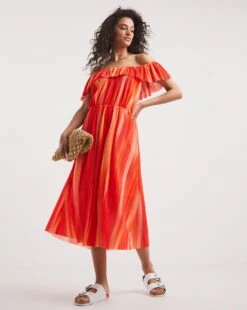 Summer Plisse Bardot Sun Dress -JD Williams Shop y01wm519746w