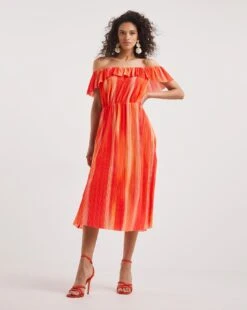 Summer Plisse Bardot Sun Dress -JD Williams Shop y01wm519749w