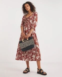 Linen Mix Sun Dress With Puff Sleeves -JD Williams Shop y01wm575738w