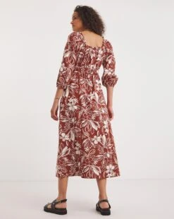 Linen Mix Sun Dress With Puff Sleeves -JD Williams Shop y01wm575741w