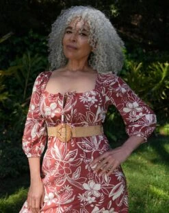 Linen Mix Sun Dress With Puff Sleeves