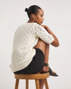 Natural Crochet Short Sleeve Tee -JD Williams Shop y01wp971725w