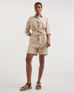 Stone Twill Tie Waist Overshirt -JD Williams Shop y01xl140721w