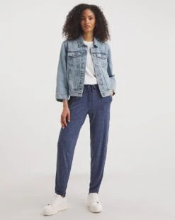 Blue Print Stretch Tapered Trousers