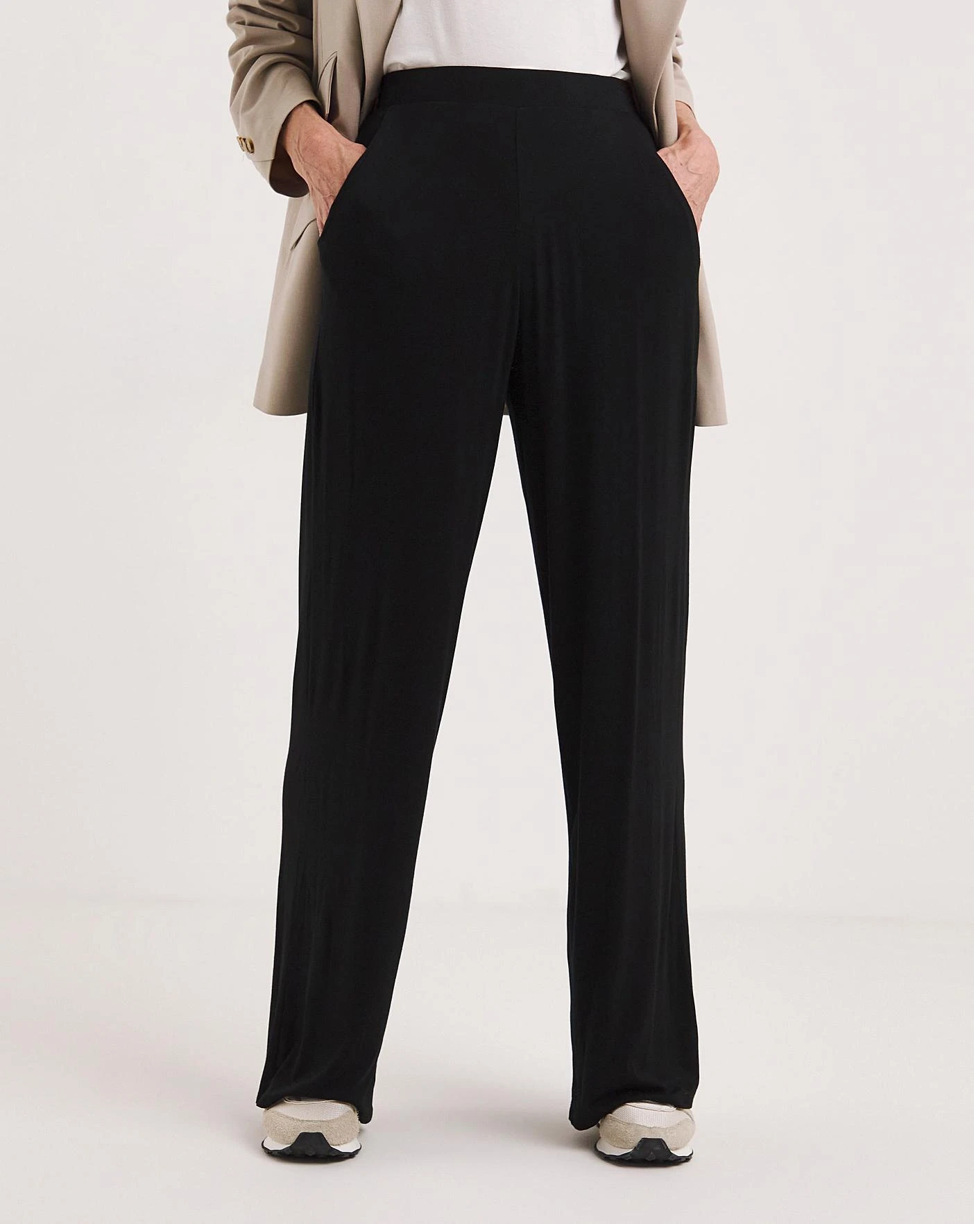 Black Stretch Jersey Wide Leg Trousers 2 Black Stretch Jersey Wide Leg Trousers - Image 2